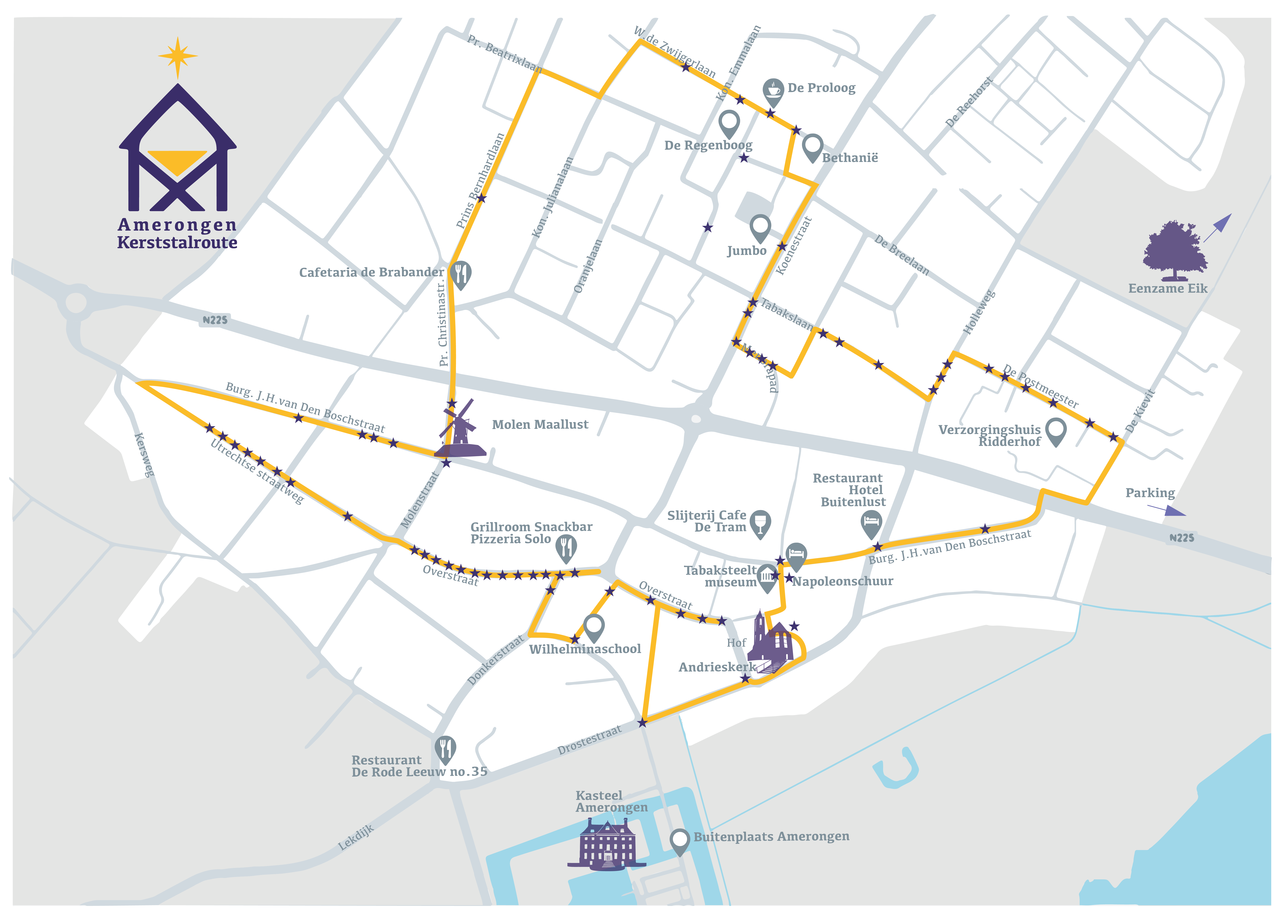 Plattegrond Kerststalroute met sterren v2 Plattegrond Kerststalroute met sterren v2